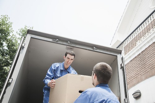 Packed boxes prepared for removals in Locksbottom